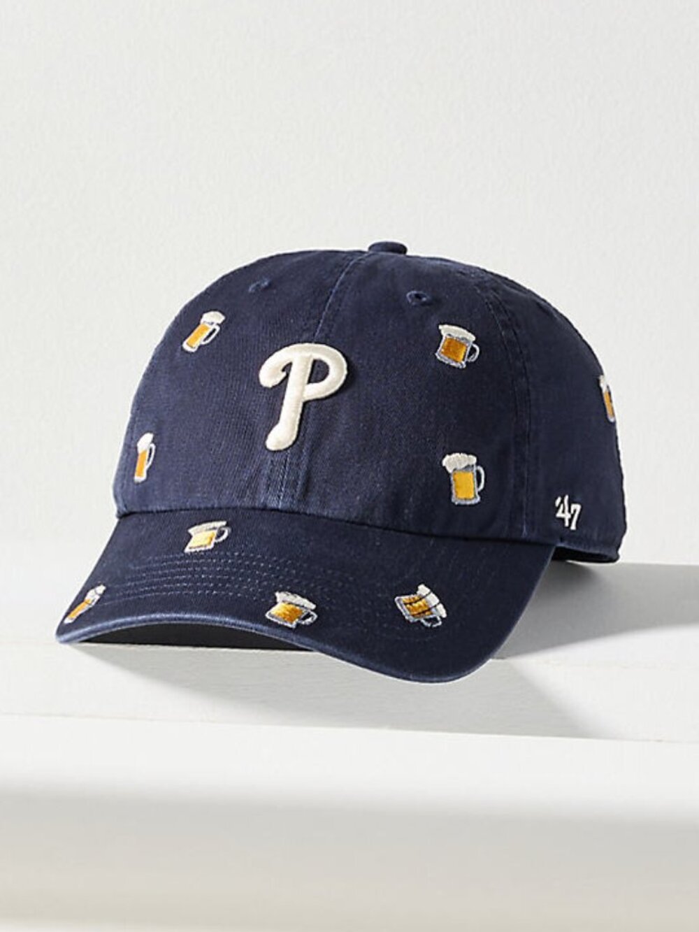Anthropologie '47 Brand Scatter Drink Icons MLB Baseball Cap Navy Phillies Beer